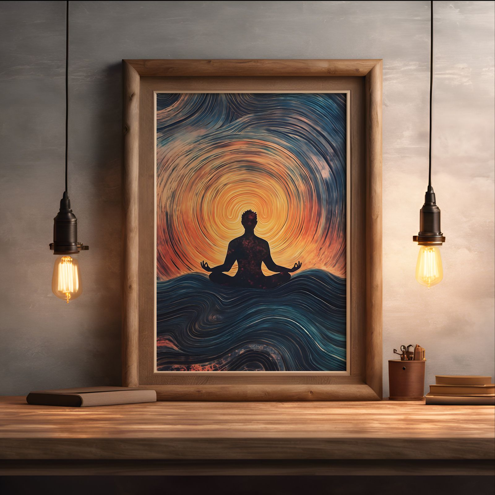 Deep Meditation shown in a room — desk mockup