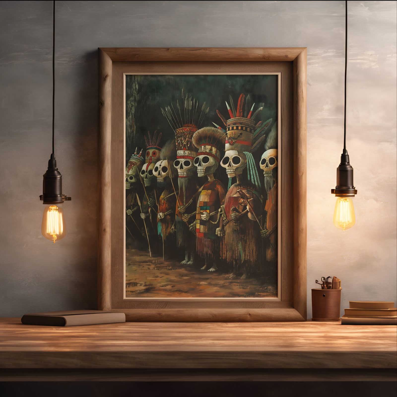 La Santa Compaña shown in a room — desk mockup