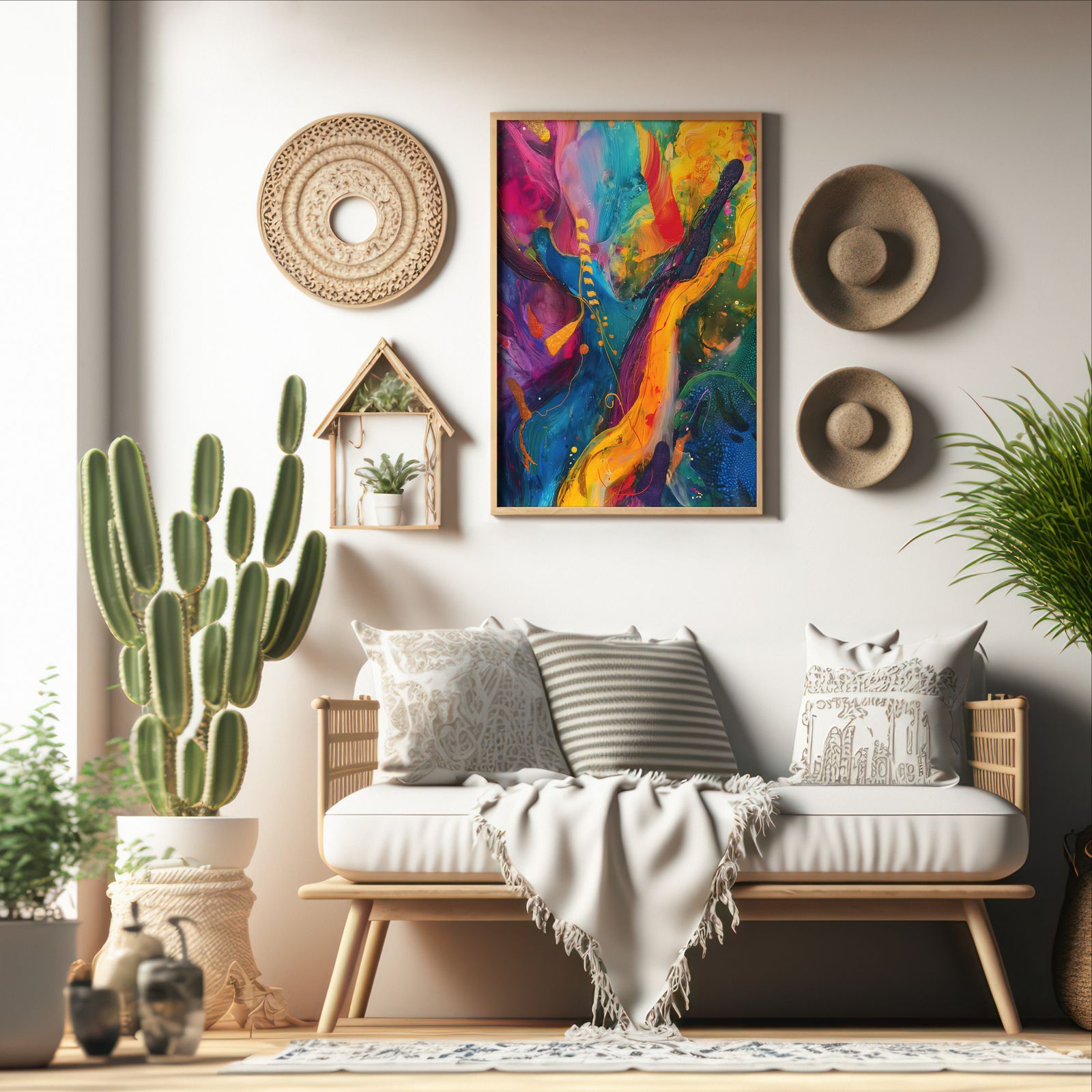 Synesthesia shown in a room — boho mockup