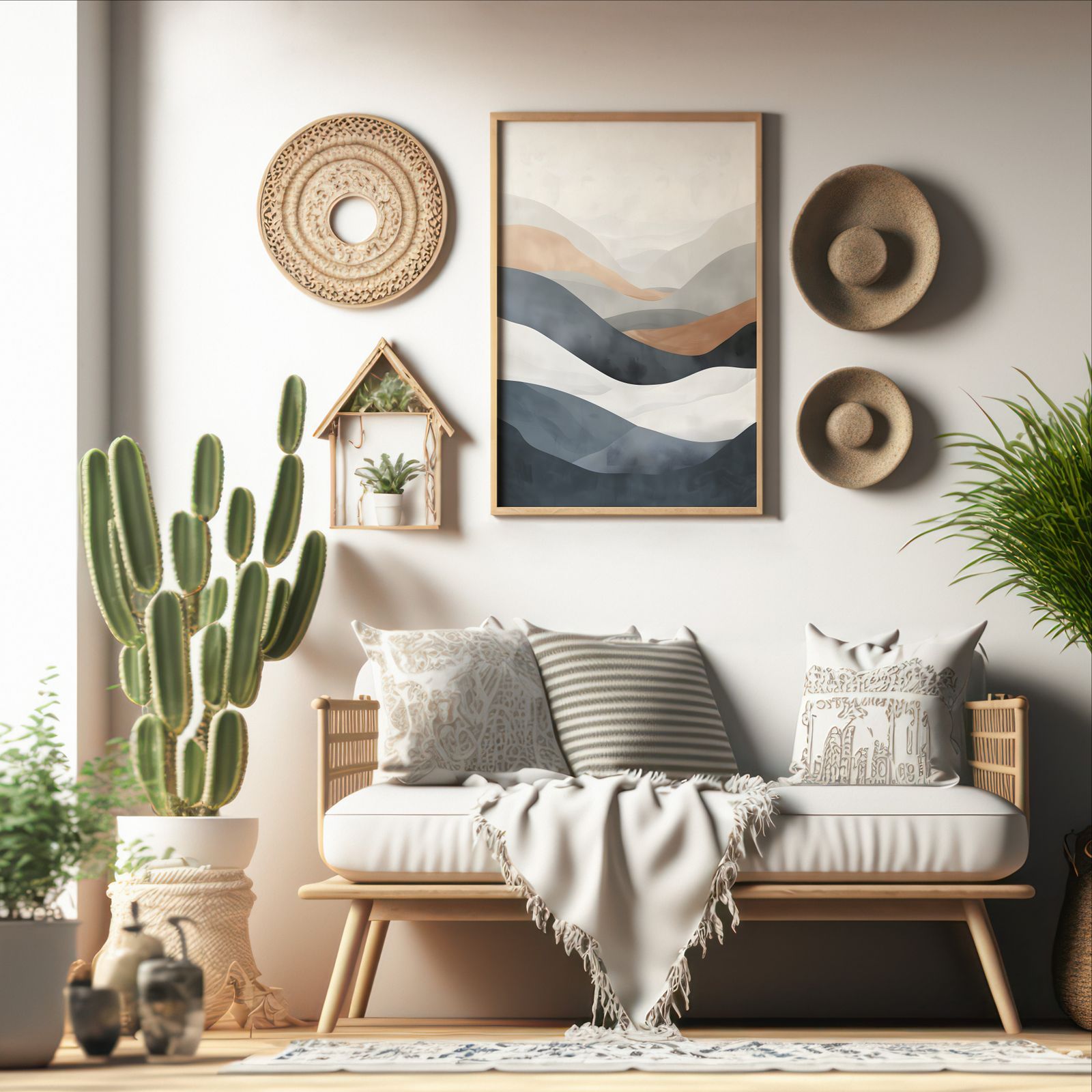 Turbulent Sea shown in a room — boho mockup