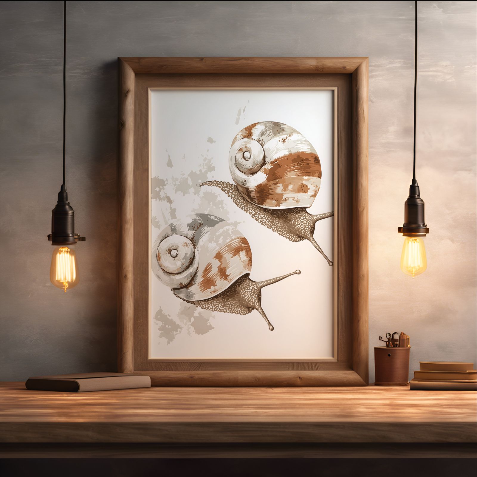 Twin Snails shown in a room — desk mockup