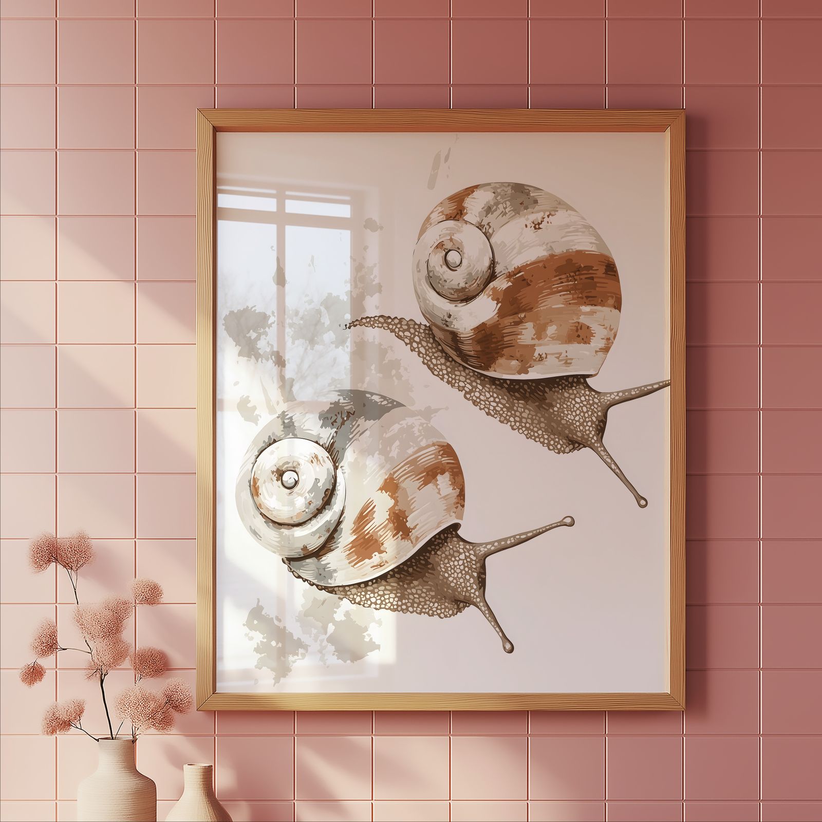 Twin Snails shown in a room — tile mockup
