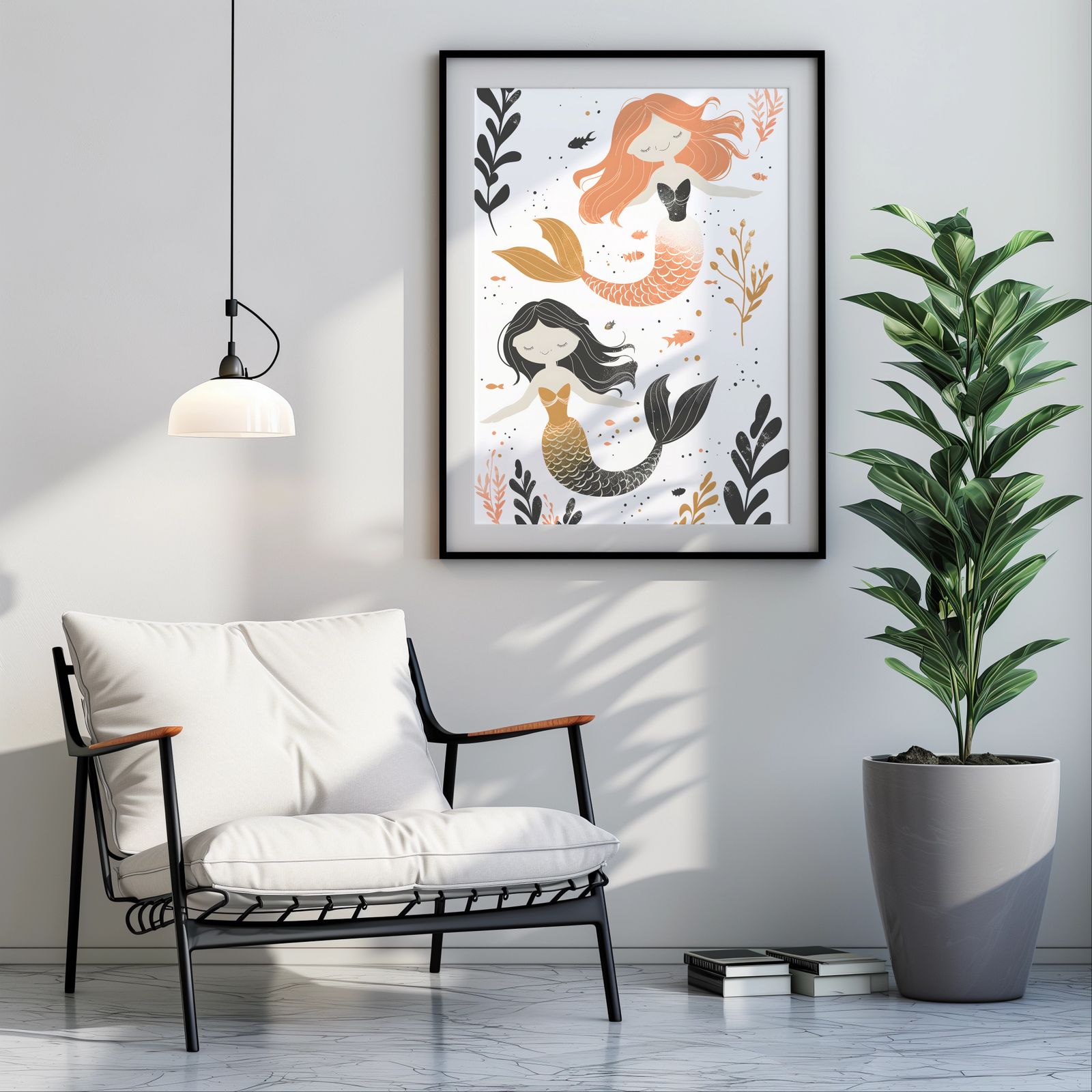 Twin Mermaids shown in a room — room mockup