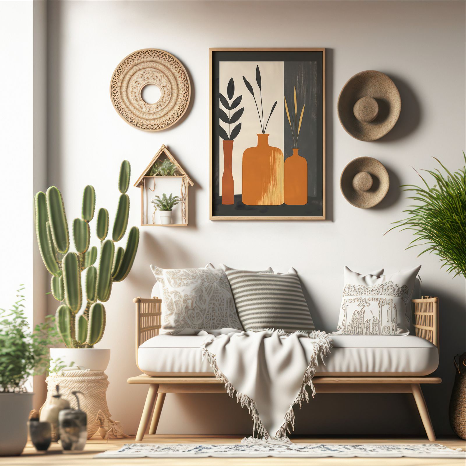 Three Vessels shown in a room — boho mockup