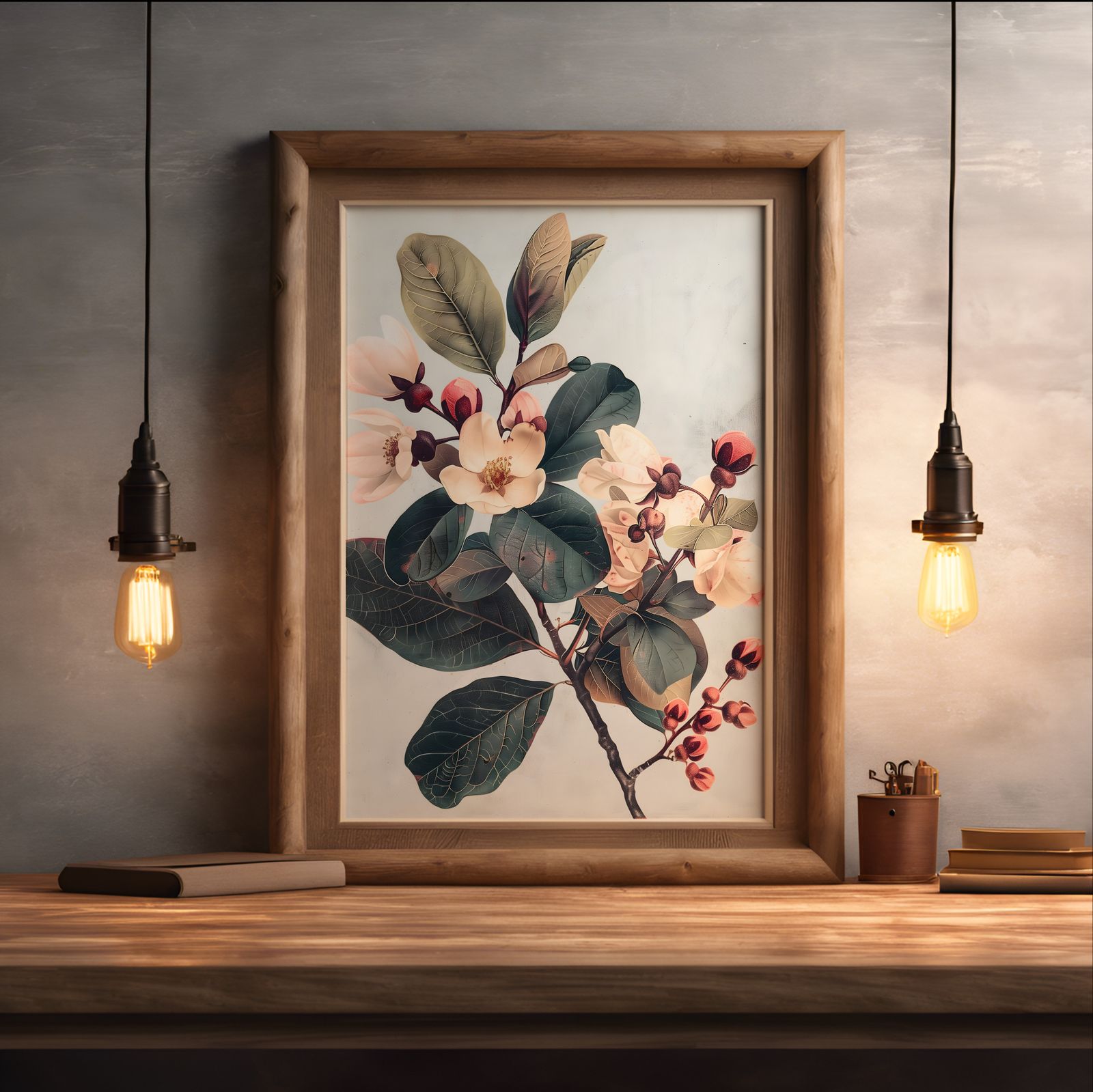 Vintage Cherry Blossom shown in a room — desk mockup