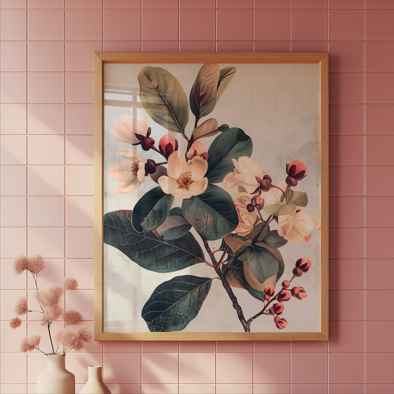 Vintage Cherry Blossom shown in a room — tile mockup