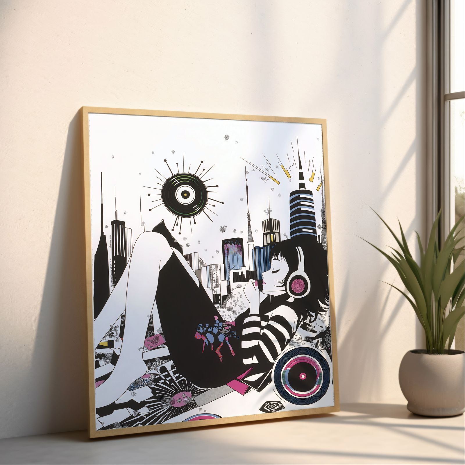 Vinyl Sun shown in a room — angled mockup