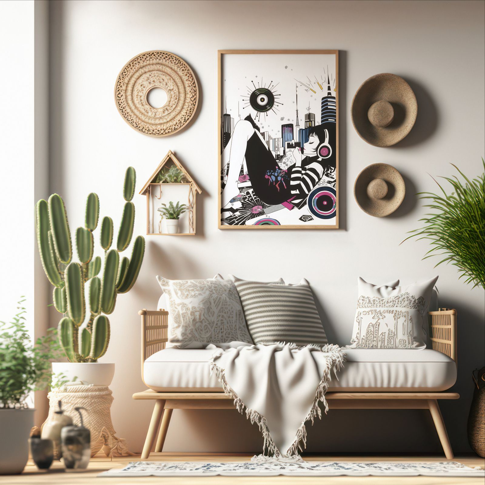 Vinyl Sun shown in a room — boho mockup