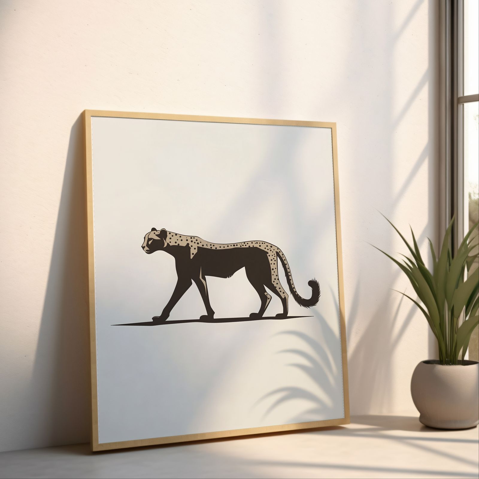 Minimalist Cheetah shown in a room — angled mockup