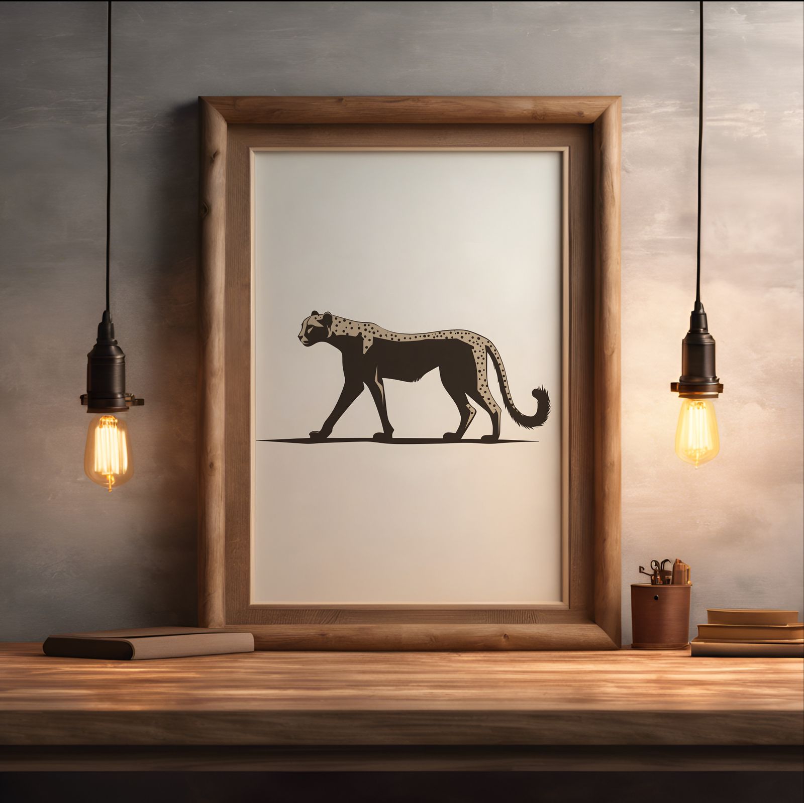 Minimalist Cheetah shown in a room — desk mockup