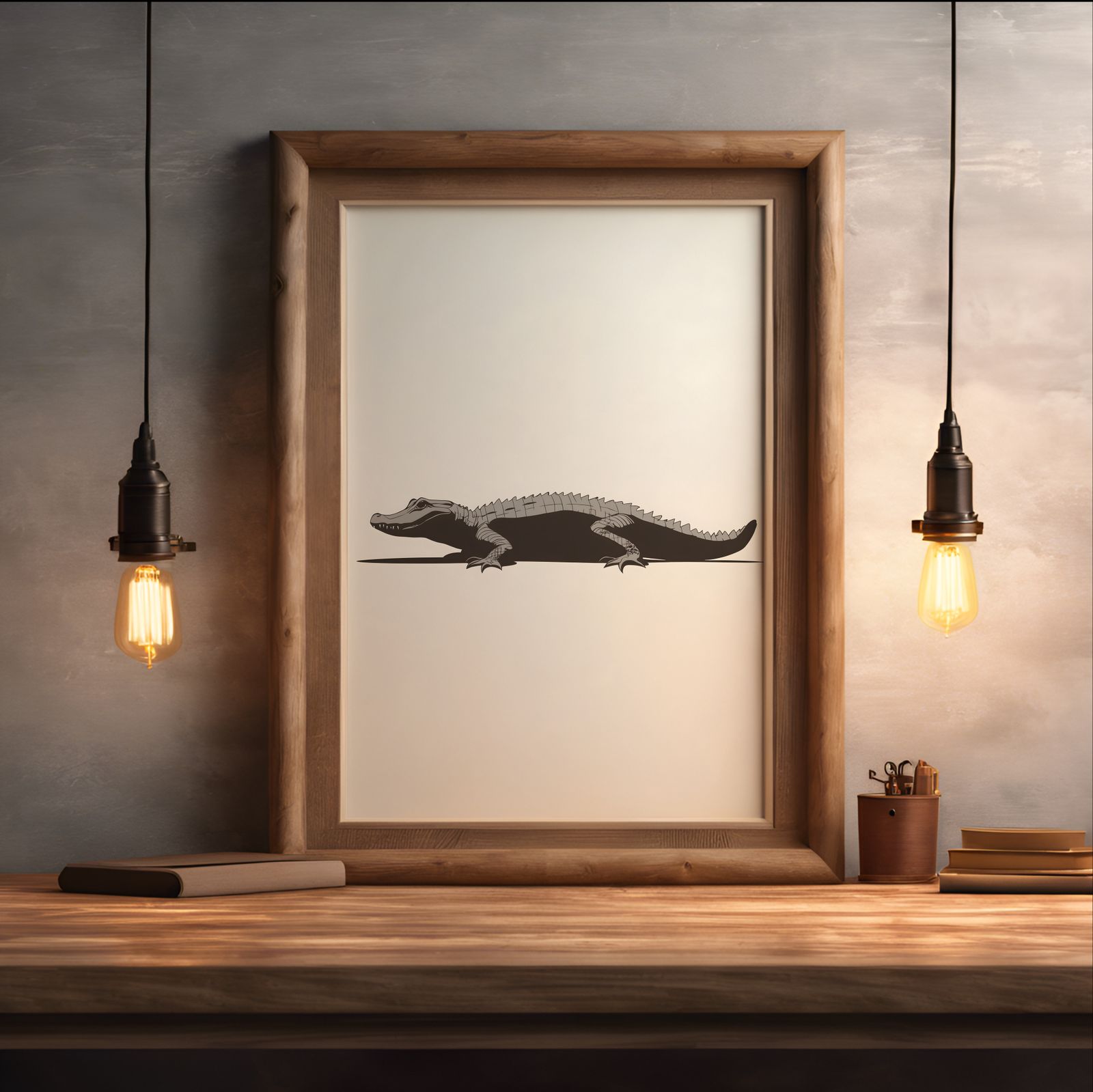 Minimalist Crocodile shown in a room — desk mockup