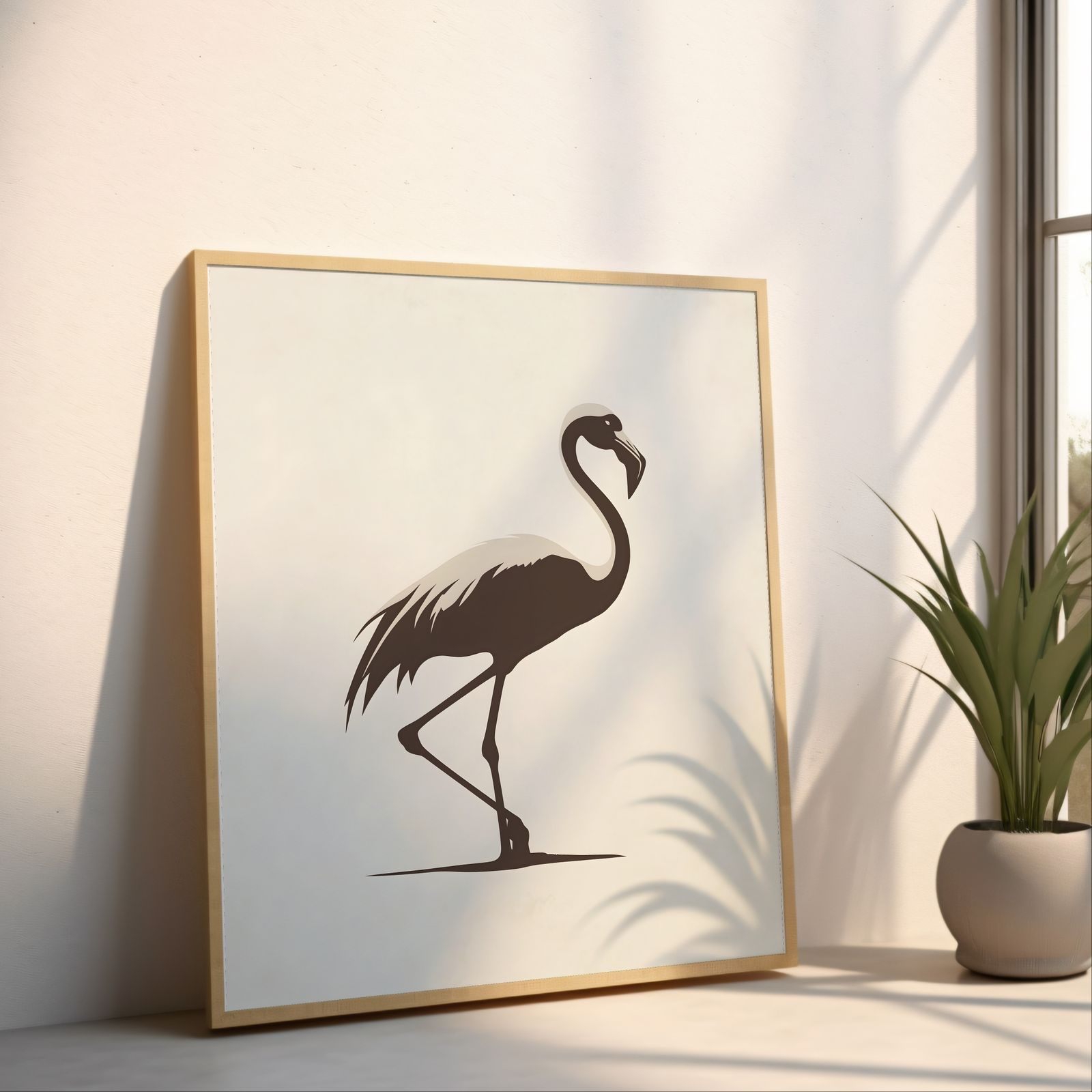 Minimalist Flamingo shown in a room — angled mockup