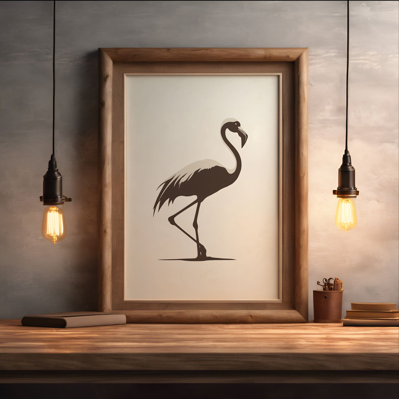 Minimalist Flamingo shown in a room — desk mockup
