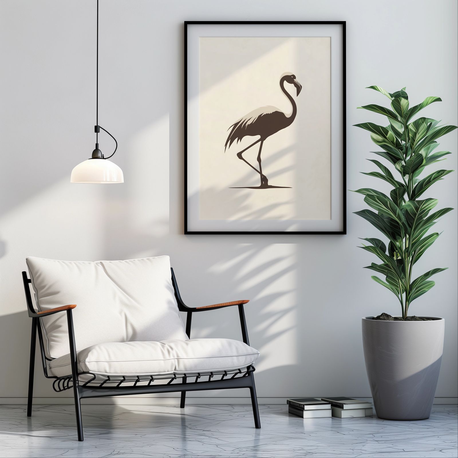 Minimalist Flamingo shown in a room — room mockup