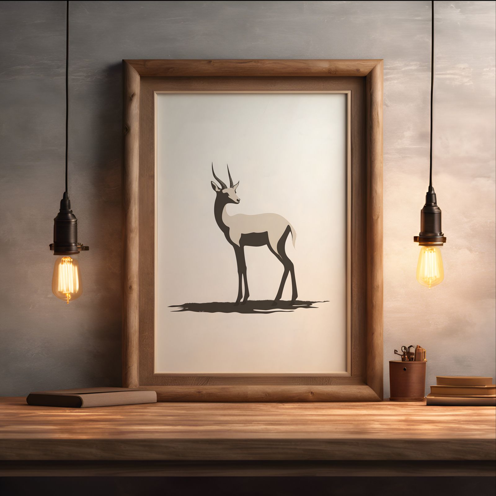Minimalist Gazelle shown in a room — desk mockup