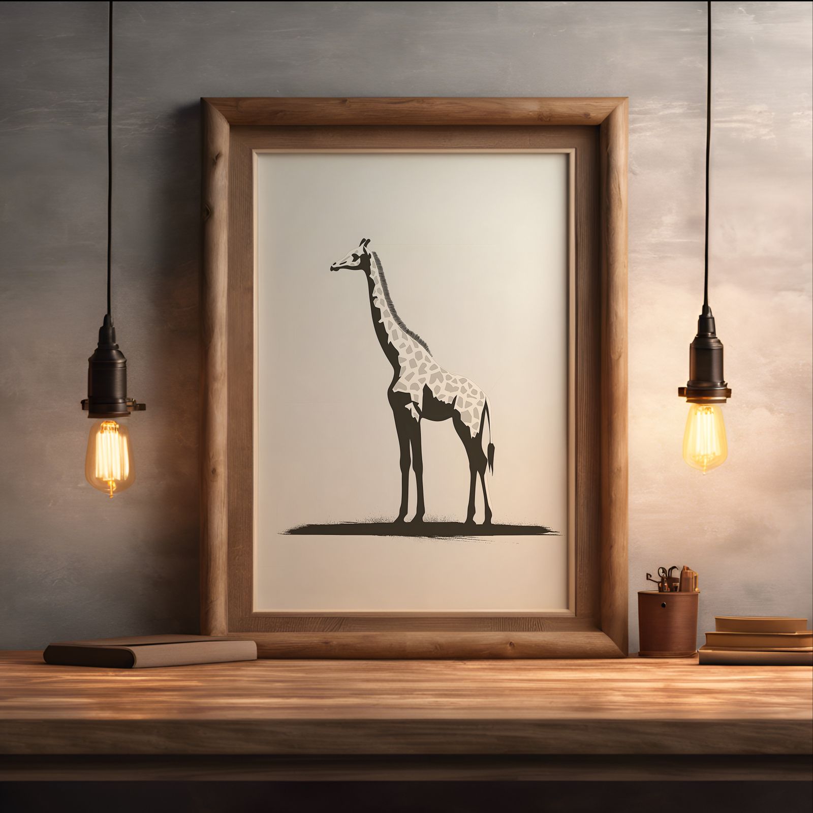 Minimalist Giraffe shown in a room — desk mockup