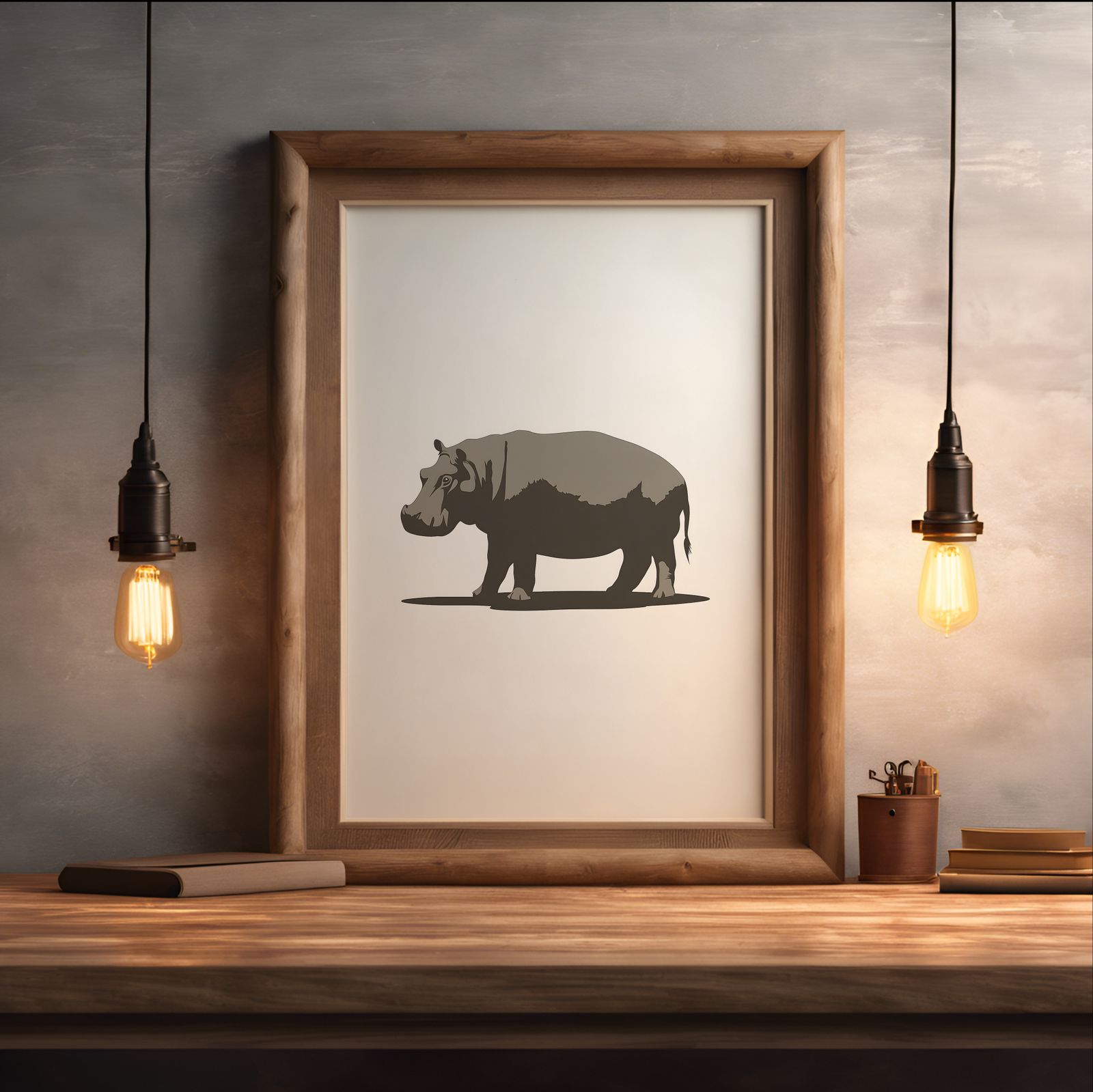 Minimalist Hippo shown in a room — desk mockup