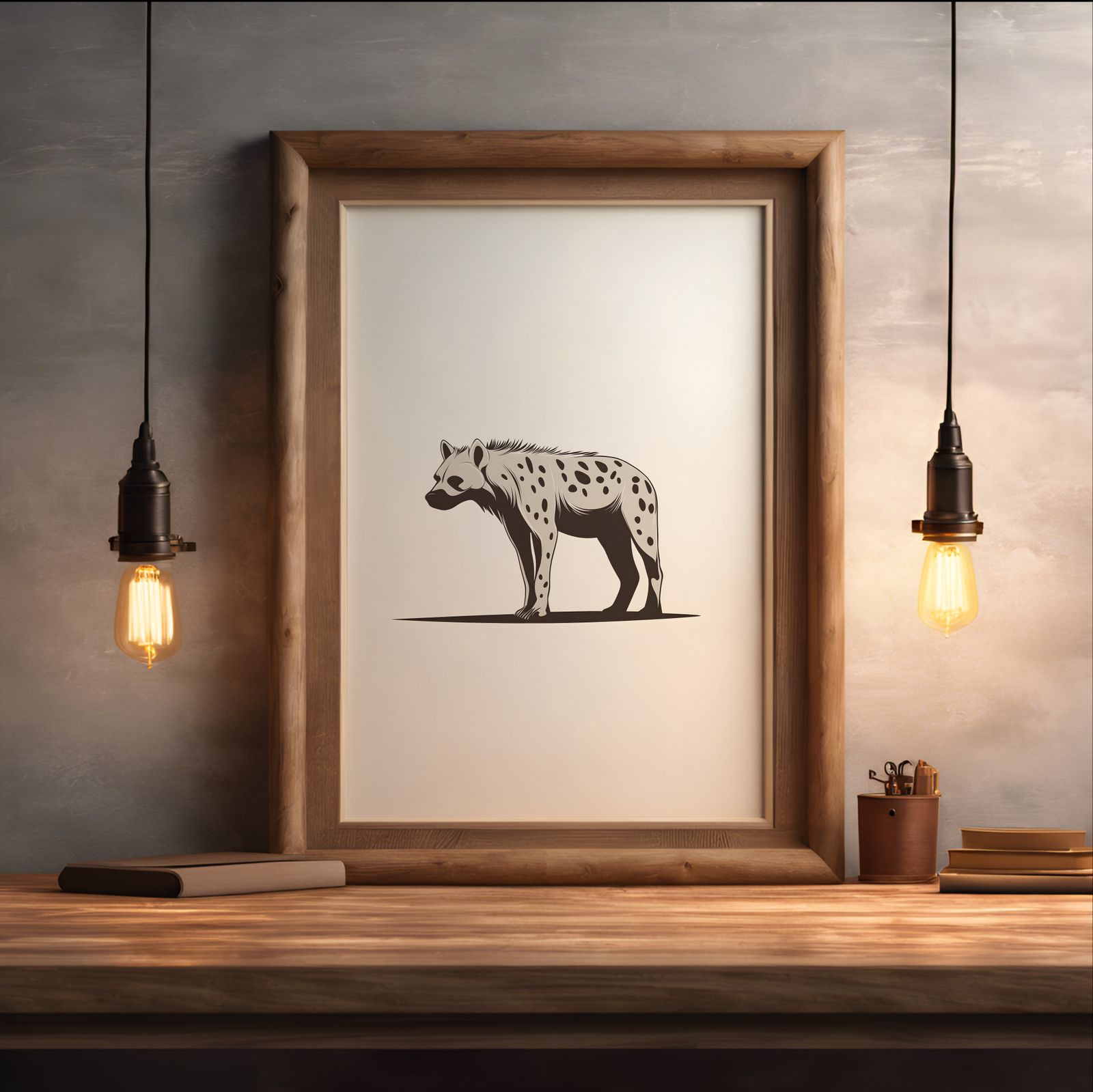 Minimalist Hyena shown in a room — desk mockup