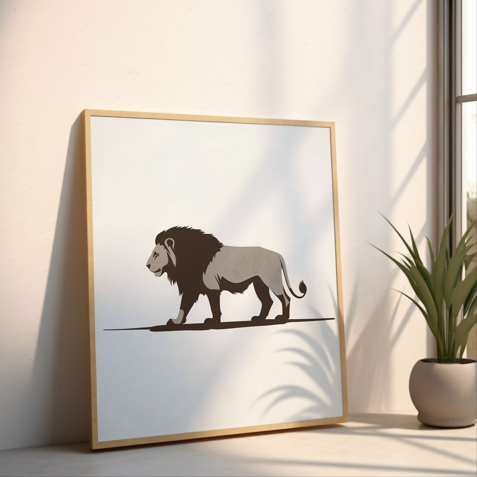 Minimalist Lion shown in a room — angled mockup