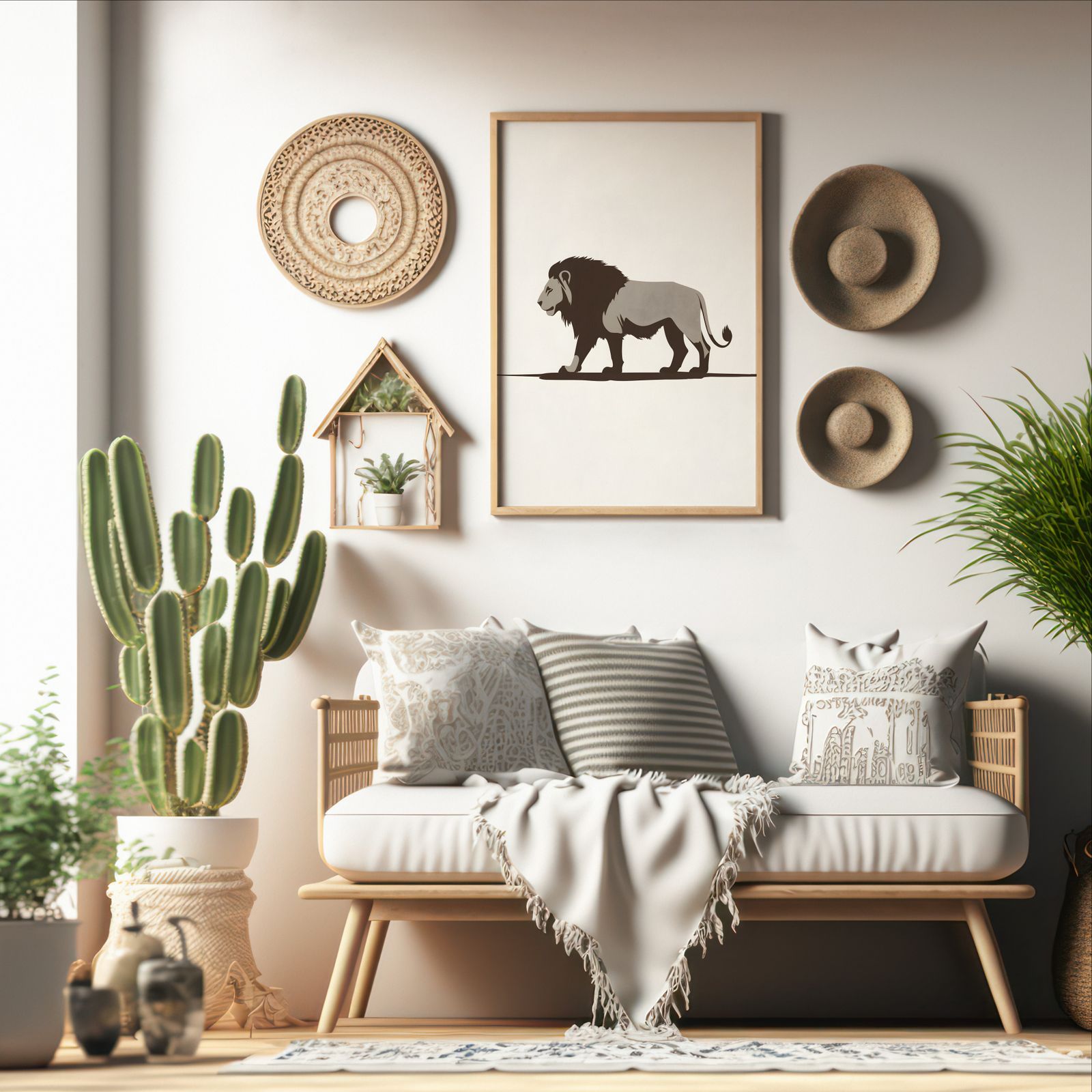 Minimalist Lion shown in a room — boho mockup