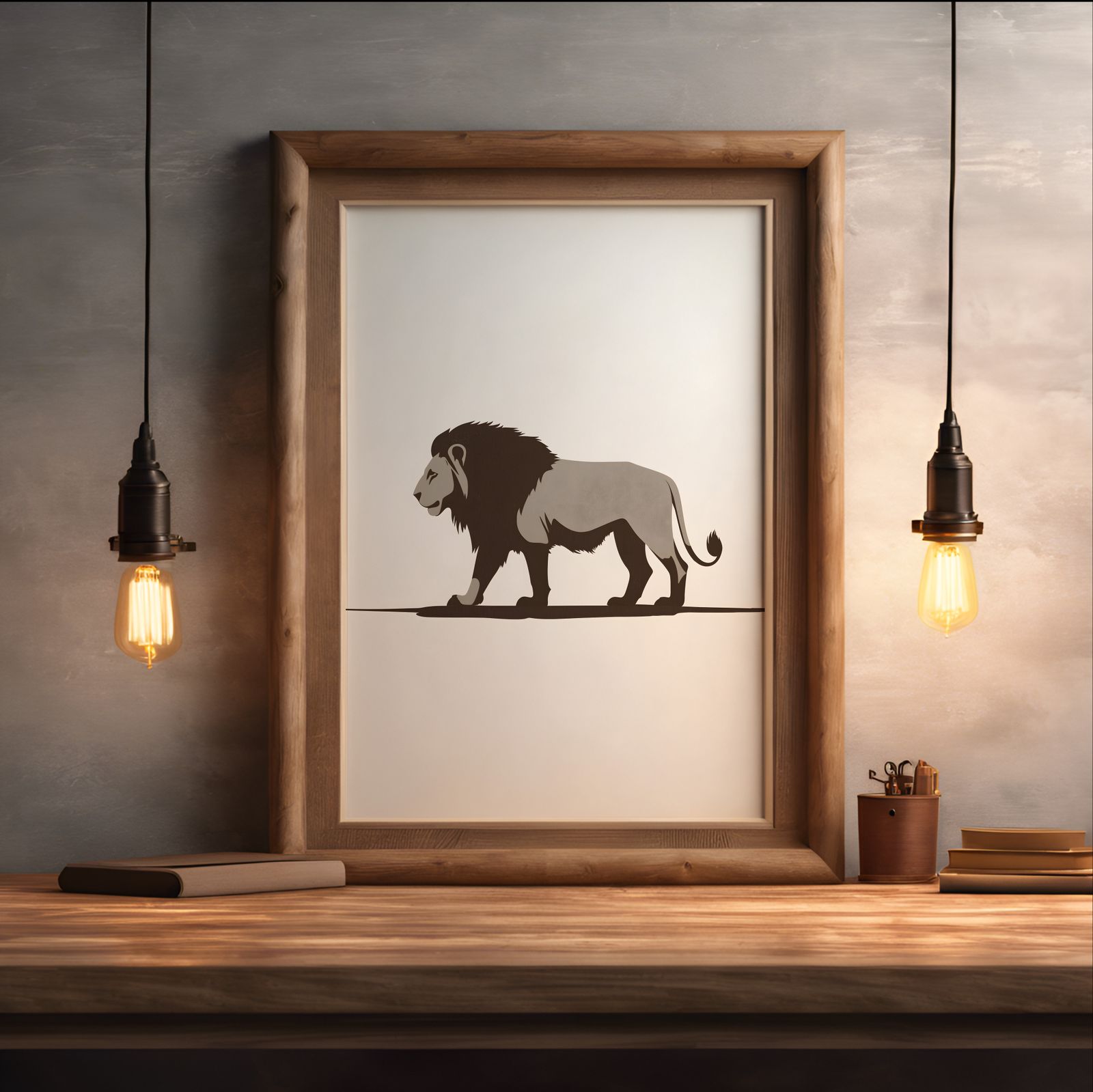 Minimalist Lion shown in a room — desk mockup
