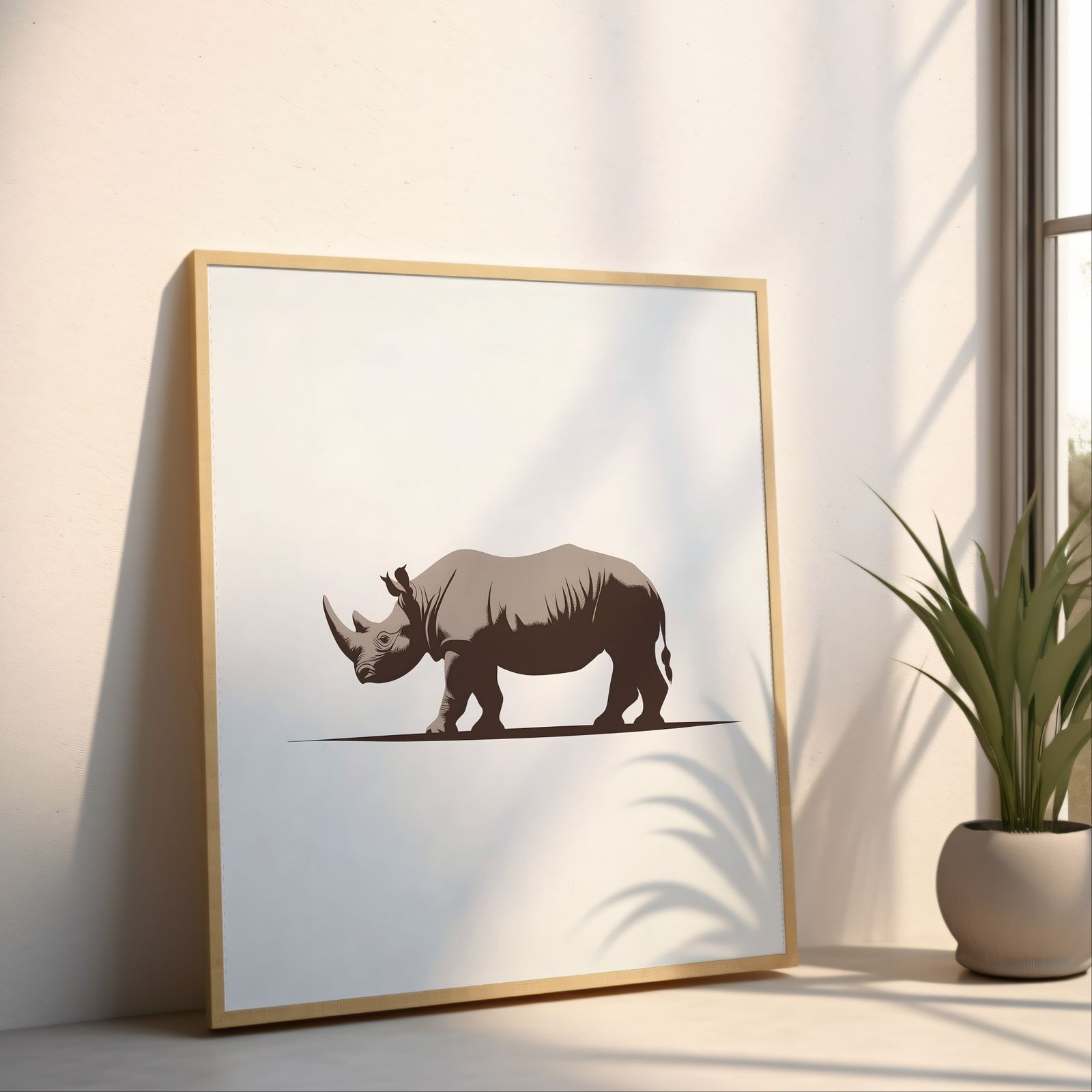 Minimalist Rhino shown in a room — angled mockup