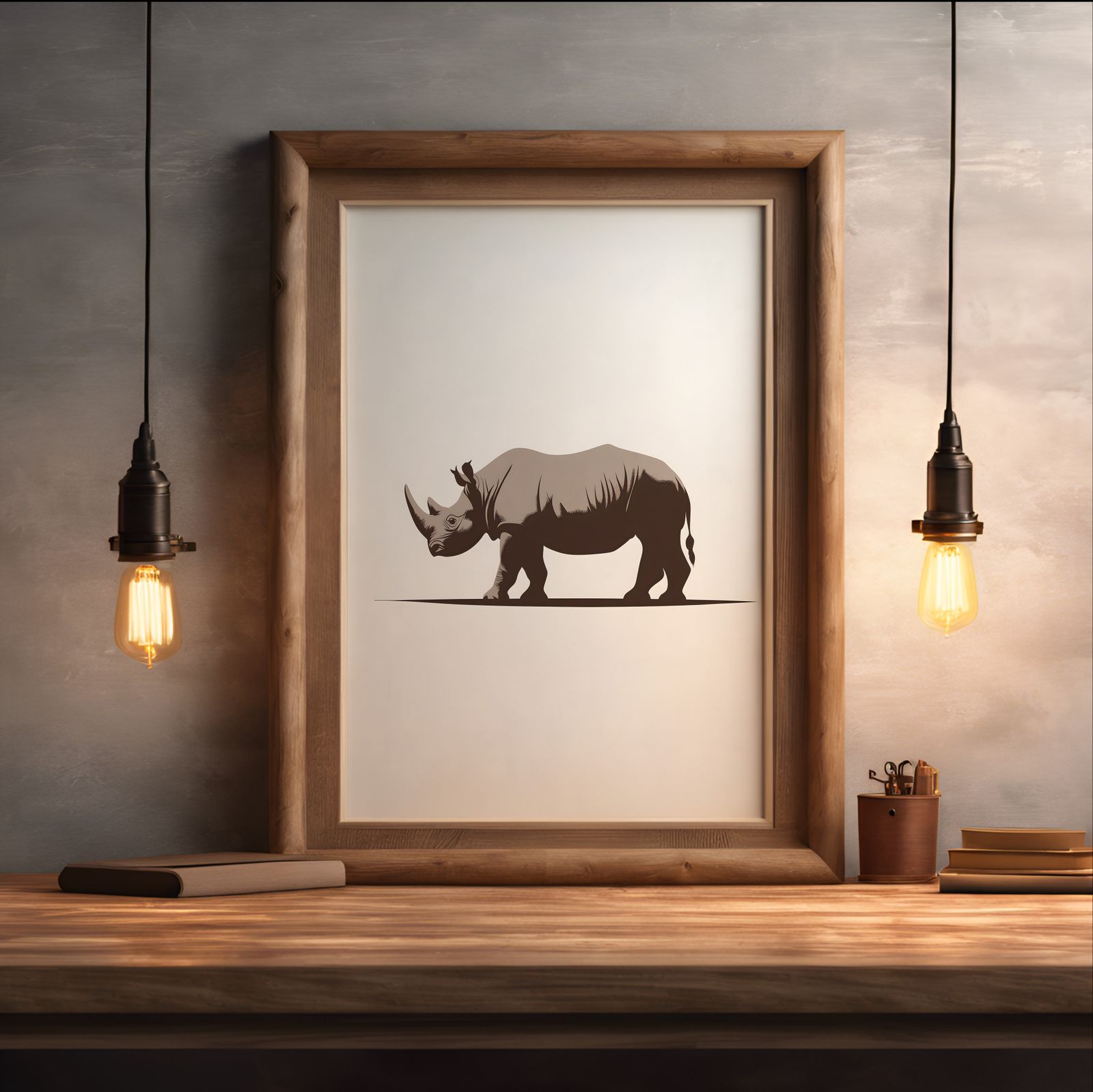 Minimalist Rhino shown in a room — desk mockup
