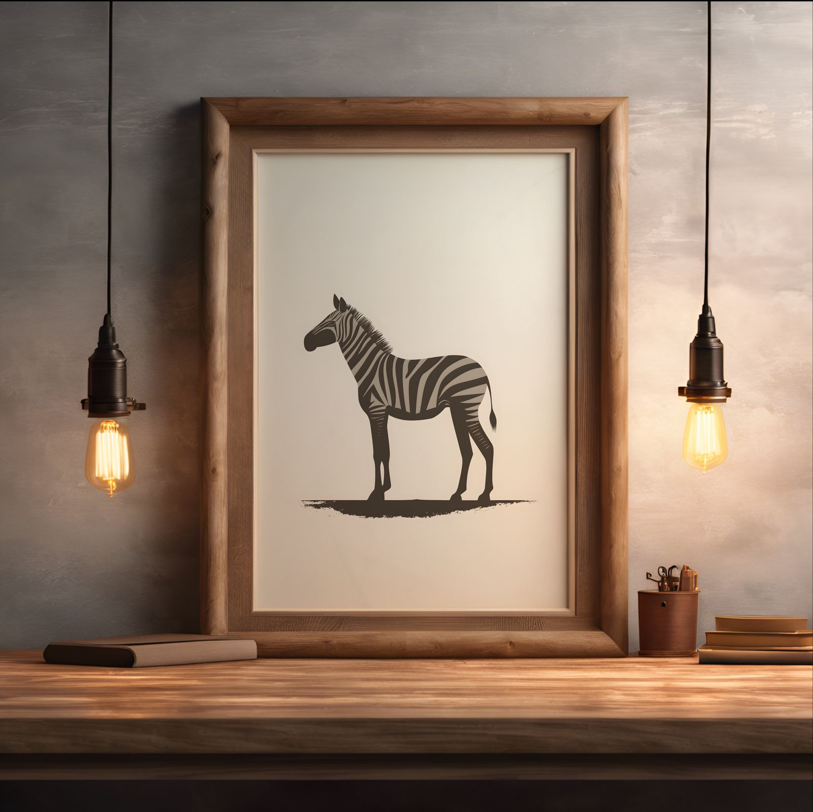 Minimalist Zebra shown in a room — desk mockup