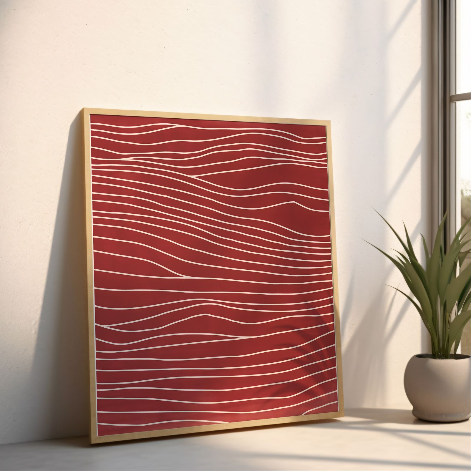 Waves in Red shown in a room — angled mockup