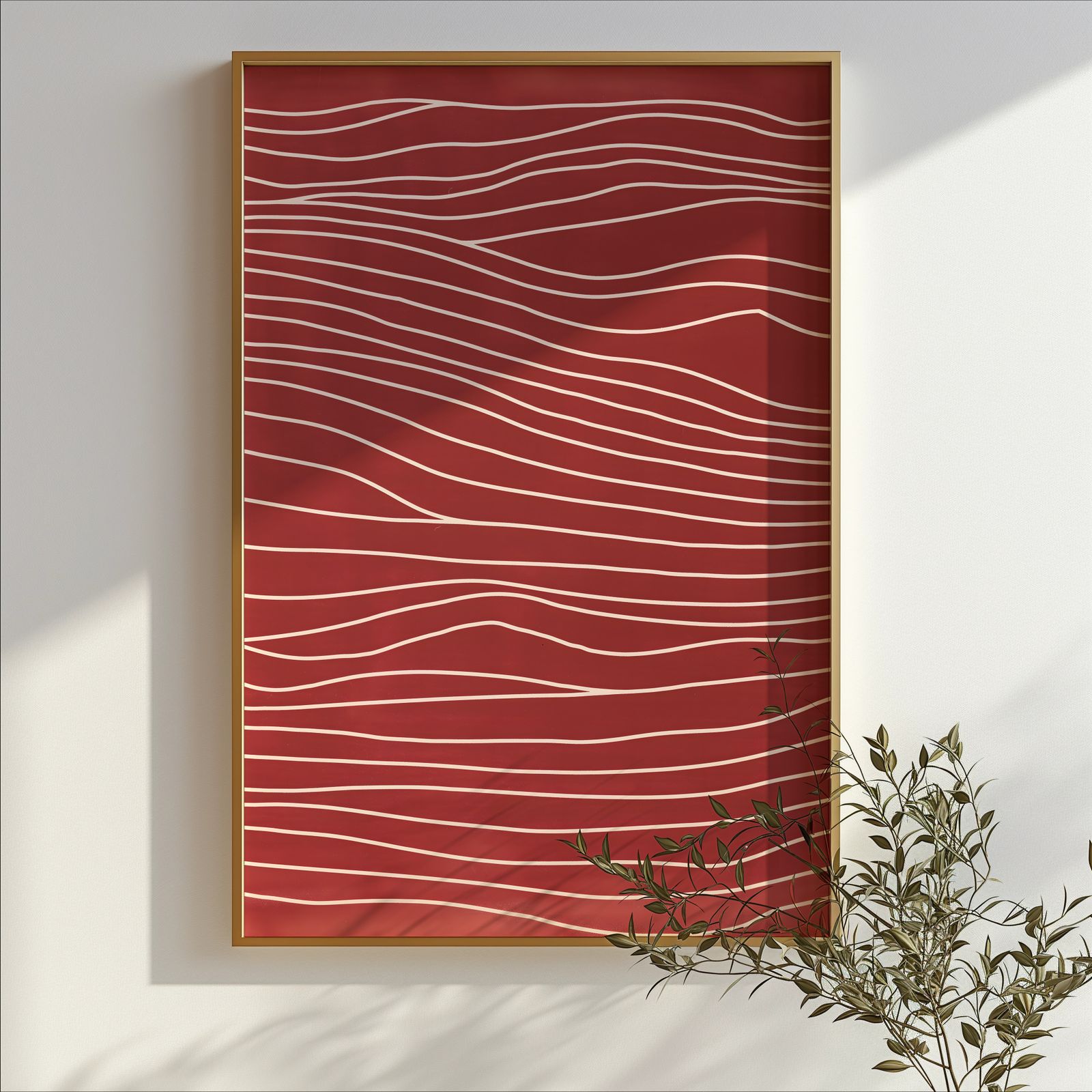 Waves in Red shown in a room — branch mockup