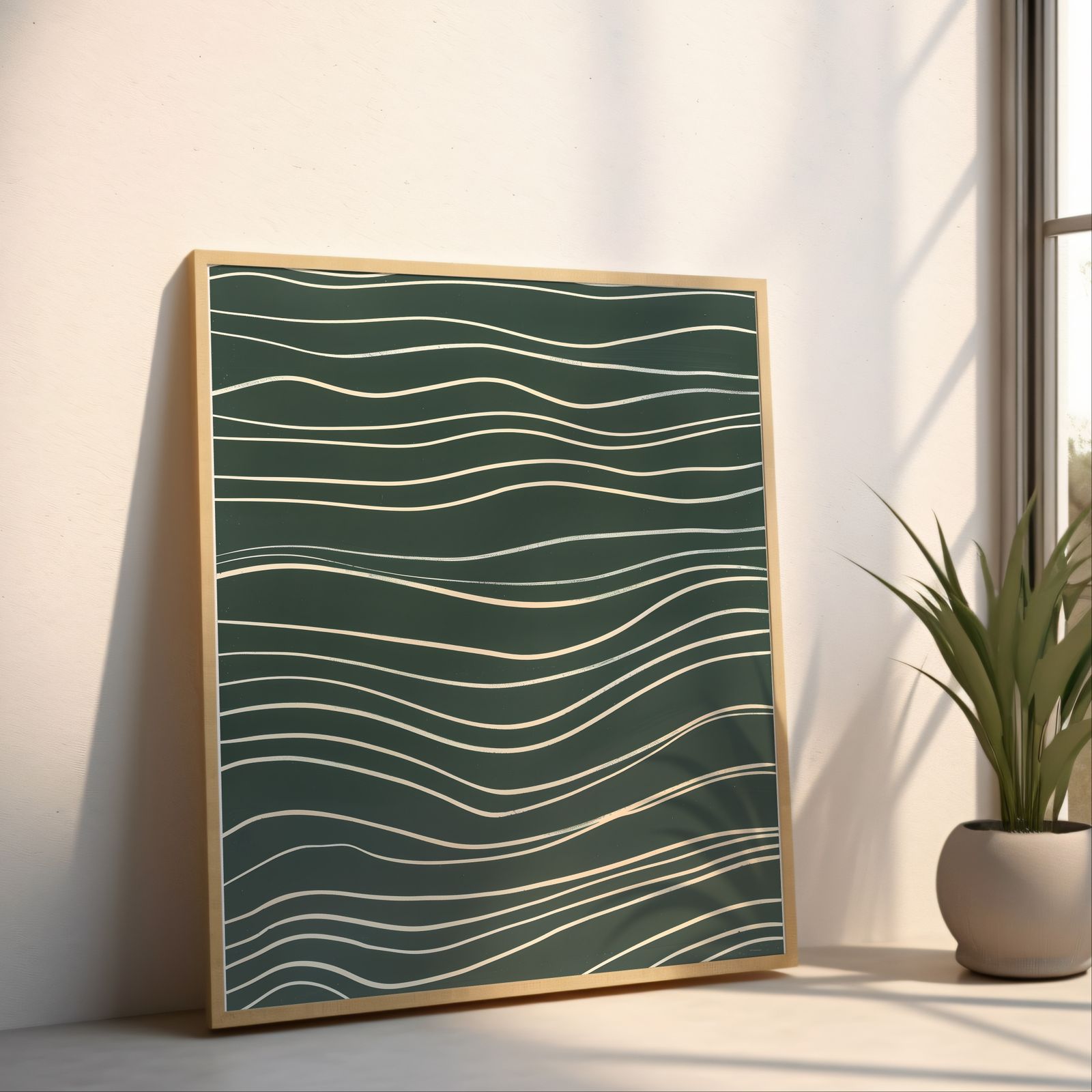 Waves in Green shown in a room — angled mockup