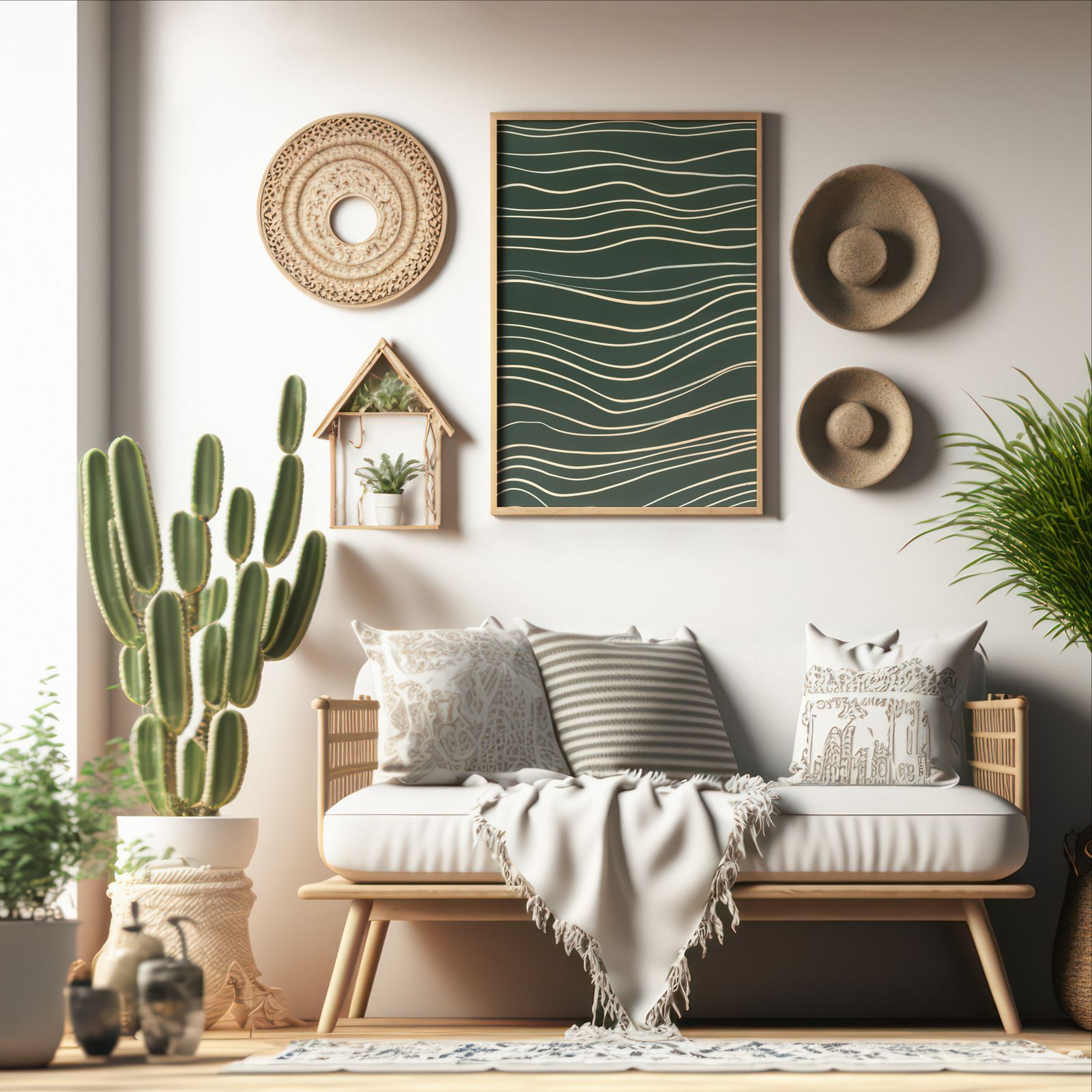Waves in Green shown in a room — boho mockup