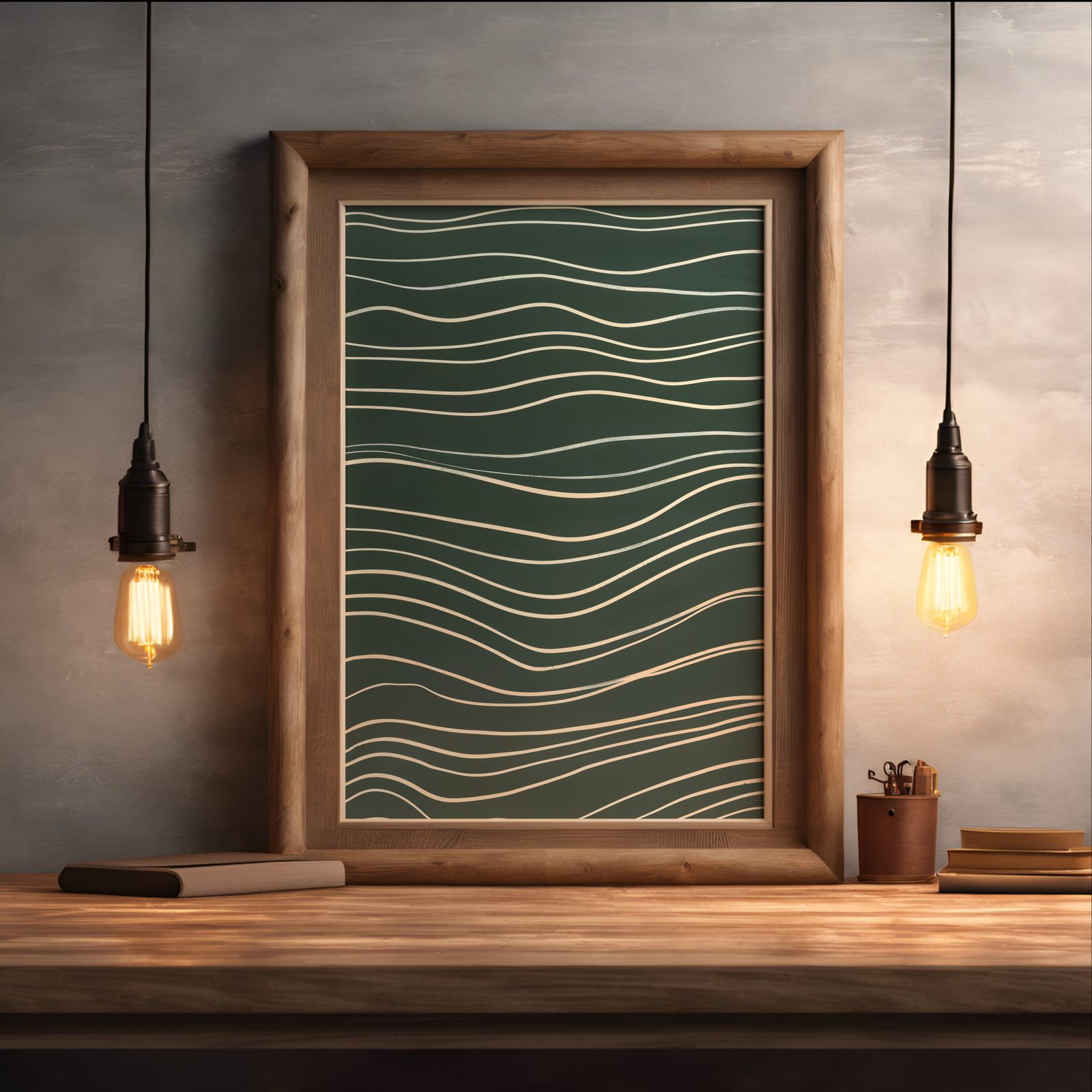 Waves in Green shown in a room — desk mockup