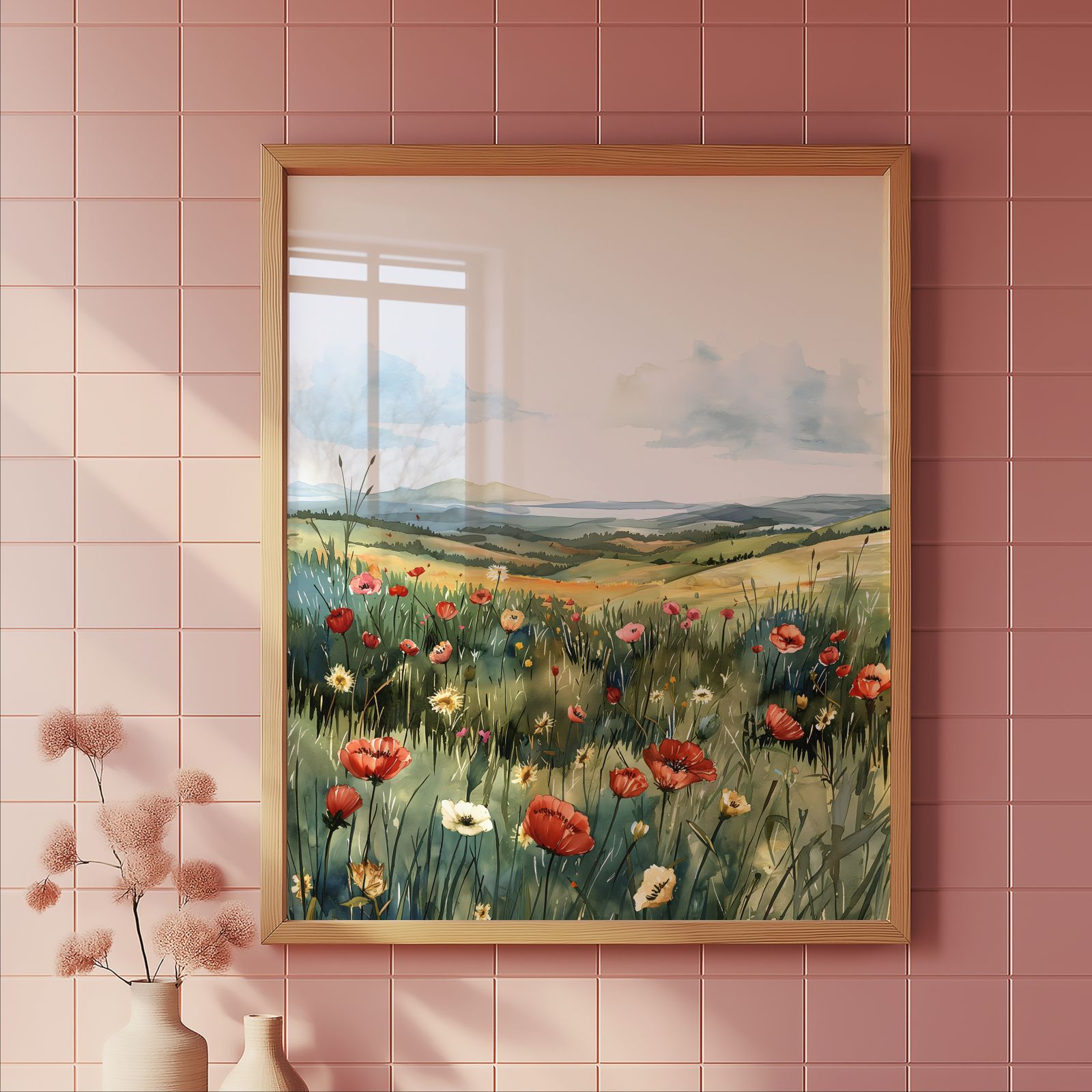 Wild Poppies shown in a room — tile mockup