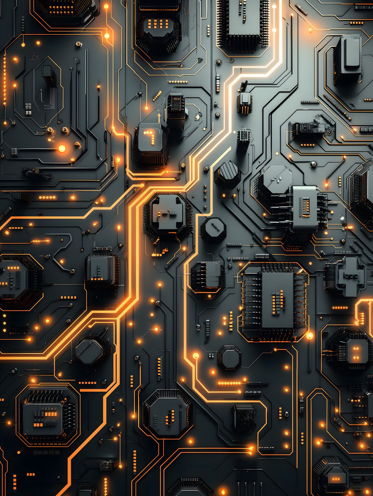 Circuits in Black and Orange — print view