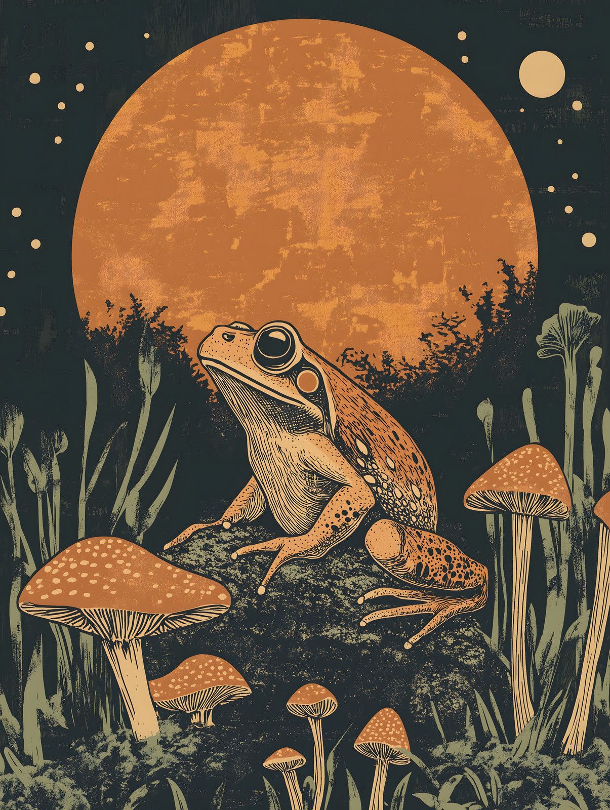 Frog on Mushrooms — print view