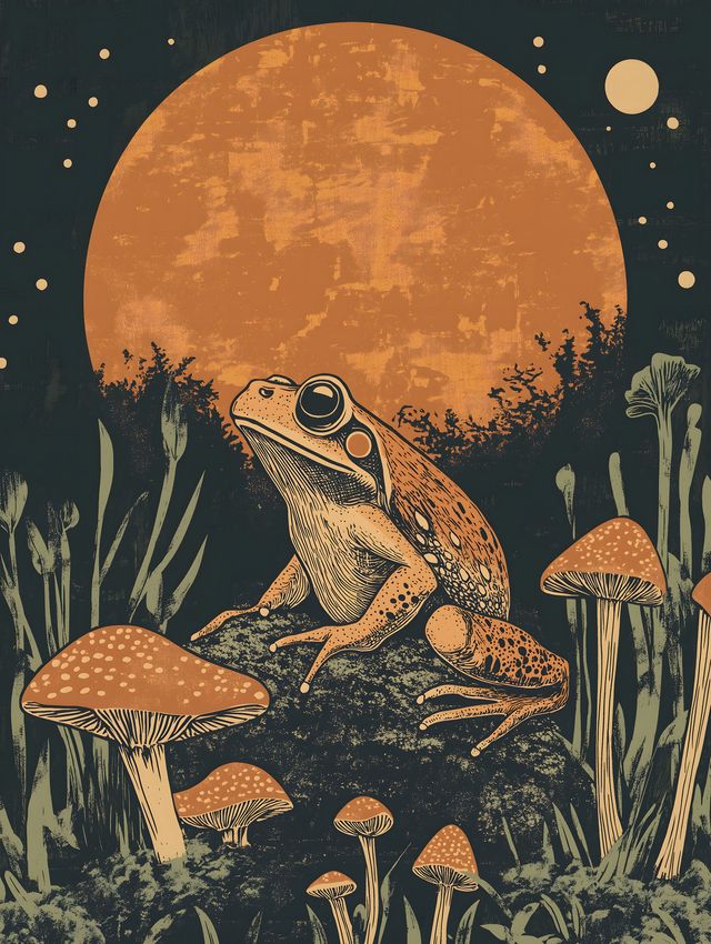 Frog on Mushrooms